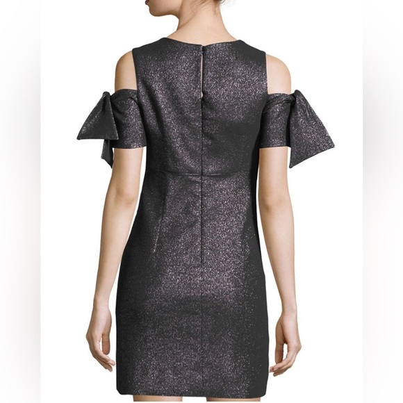 NWT Milly Tie Mod Dress Black Silver Metallic Bow Sleeve size 6 - Picture 3 of 7